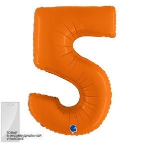 Шар (40''/102 см) Цифра, 5, Оранжевый, Сатин, 1 шт. в уп.